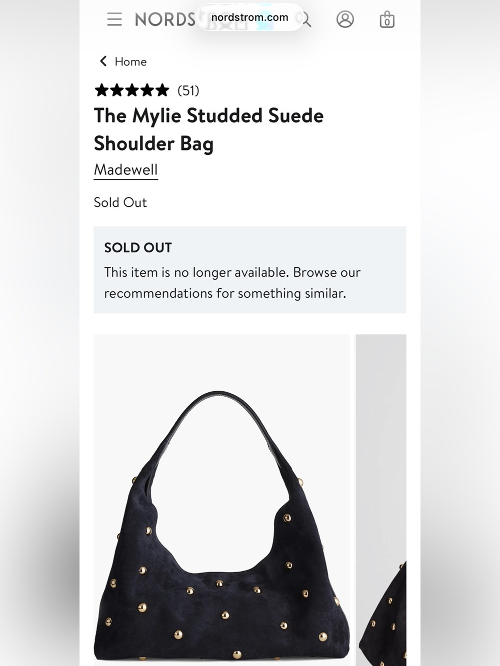 Madewell Mylie Studded Suede Shoulder Bag in Black